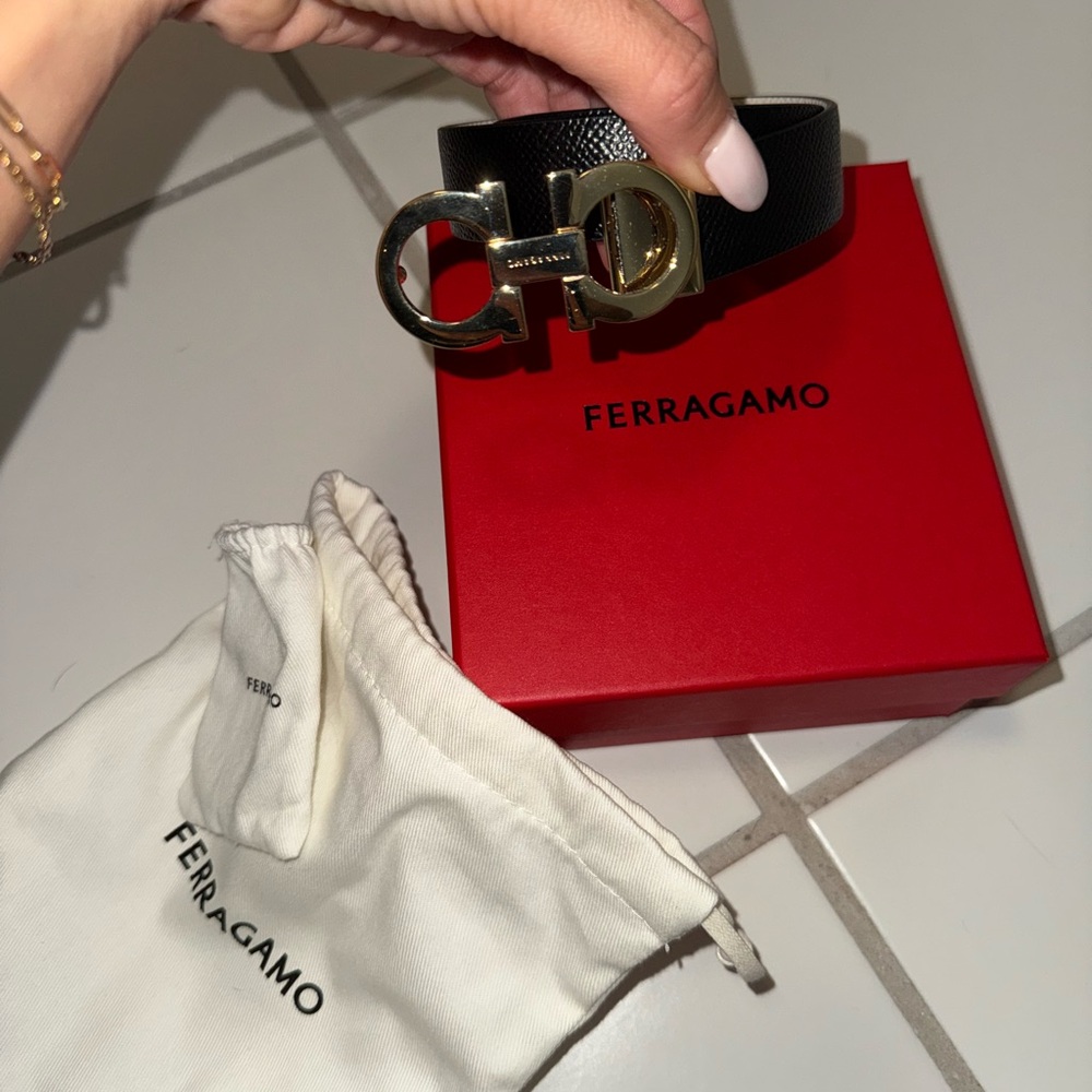 Ferragamo Black and Gold Belt